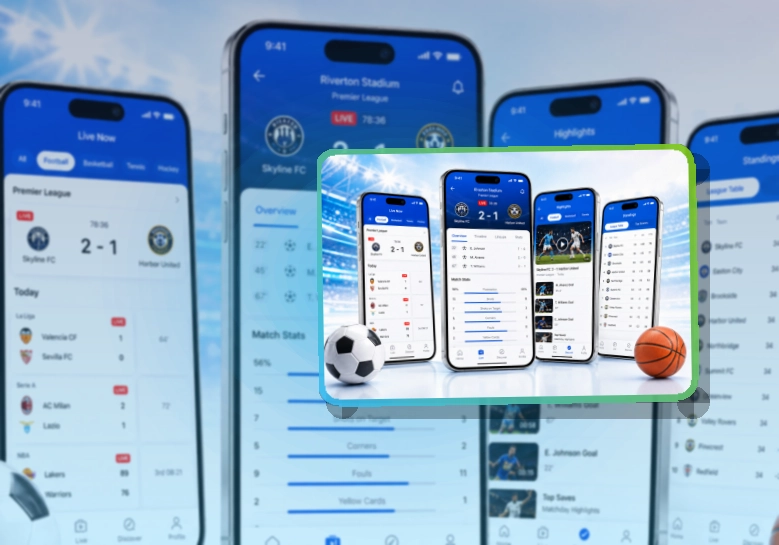 多端衔接 · 官方赛事App · 直播比分随时查看界面展示